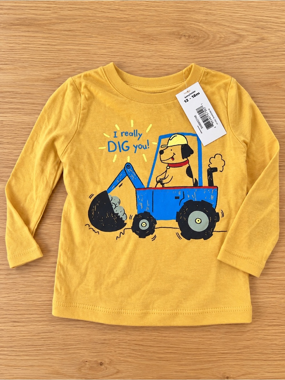 3/$10- Toddler Long-Sleeve Yellow Excavator Graphic Tee NWT 12-18M